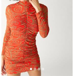 Lisa Says Gah Red Orange Ruched Bodycon Mini Dress Size Small